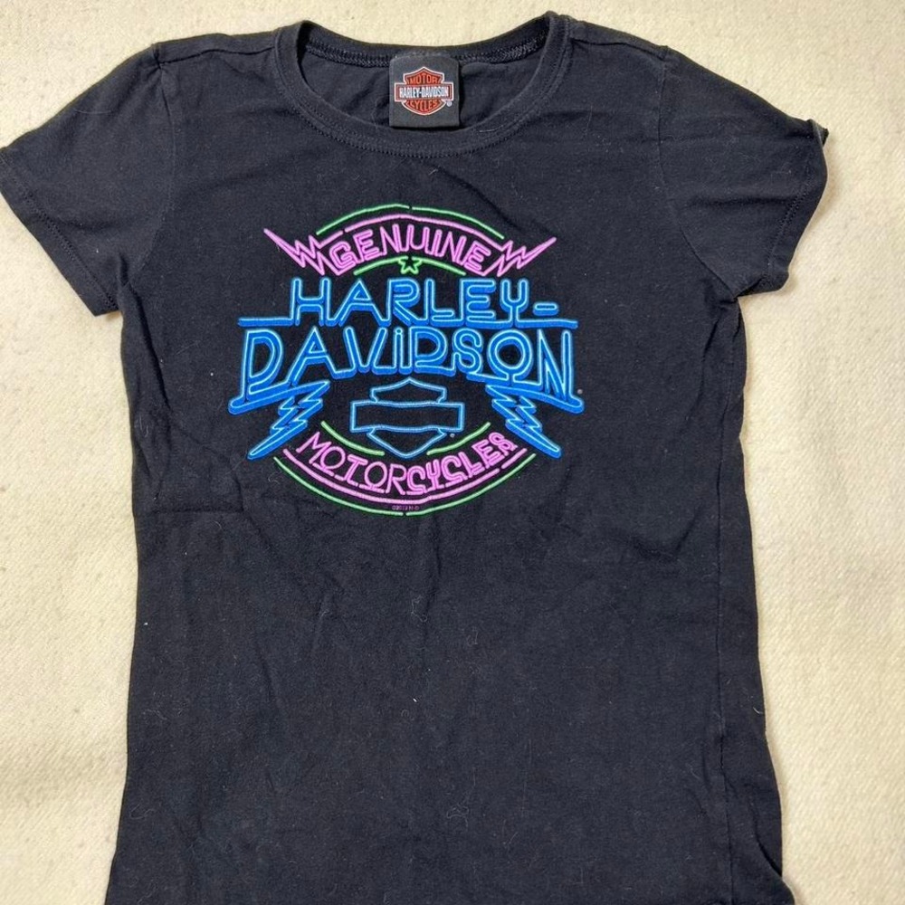 Harley Davidson black youth tee neon‎ lights #bikerchick